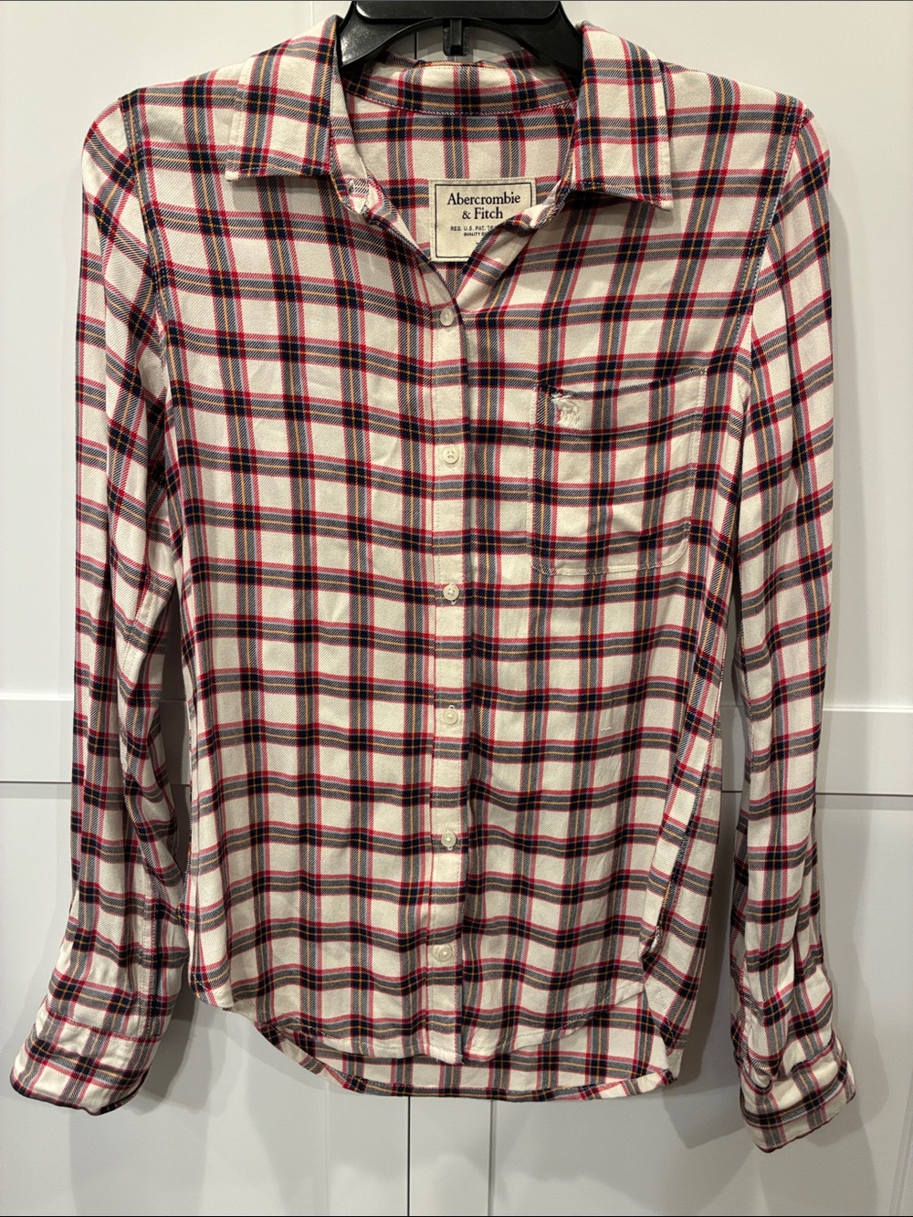 Abercrombie & Fitch Dark Blue Plaid Button Up Fall Top - Picture 2 of 7